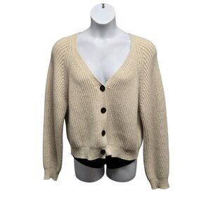 Rails Womens Large Beige Cropped Shaker Knit Josie Cardigan Sweater Merino Blend